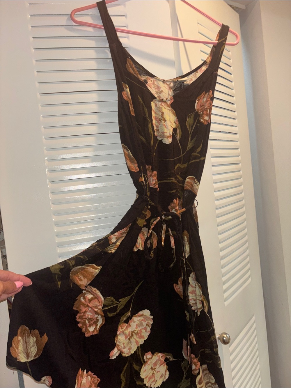 a new day Black Floral Tie-Waist Midi Dress